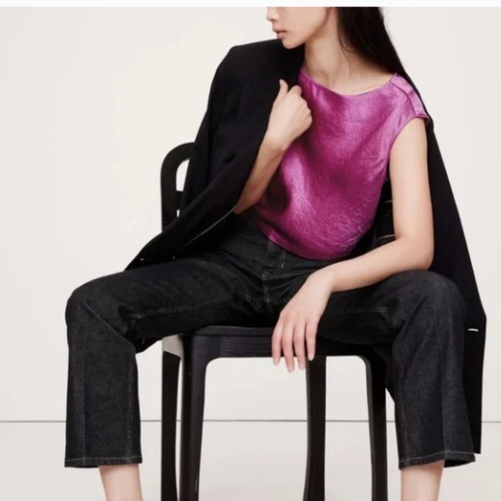 NWT Banana Republic Crinkle Satin Crop Top Berry Purple S